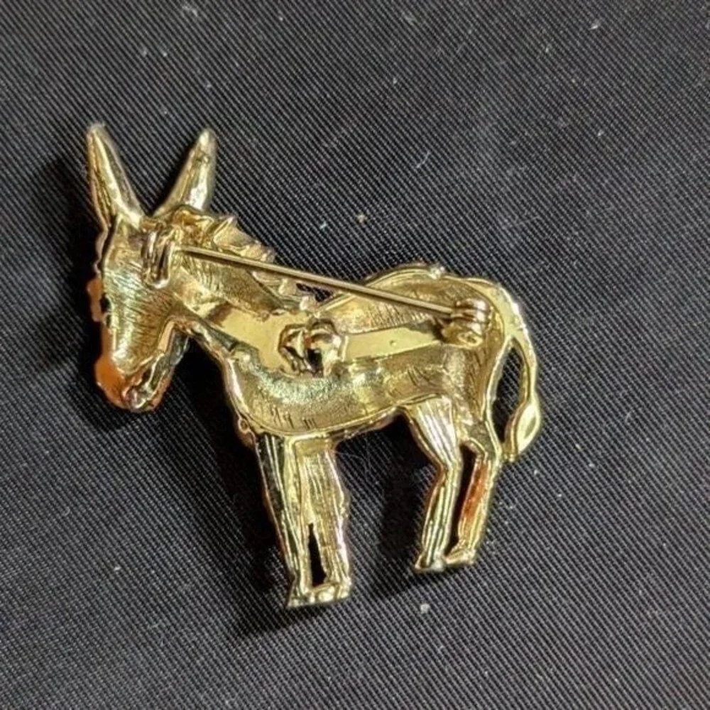 Vintage Donkey Brooch Gold Tone‎ Brown Enamel Animal Pin Mule Mascot Accessory